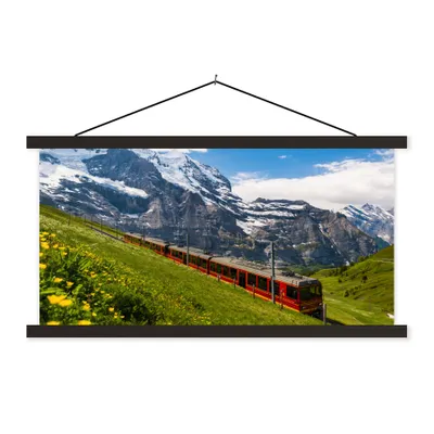 Produktbild von MuchoWow® Textilposter Ein roter Zug in den Alpen 120x60 cm mit schwarzem Rahmen - Dekoration Schlafzimmer