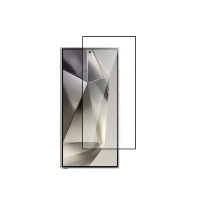 A screen protector is shown placed over a smartphone screen.