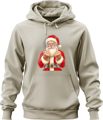 Produktbild von Frecher Weihnachtsmann Mittelfinger Sarkastisch Lustig Geschenk Uni Hoodie Kapuzenpullover, Natur, L