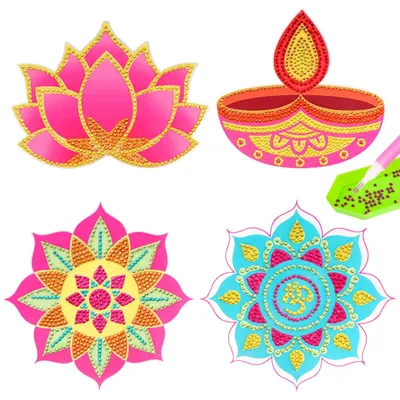 Diwali Diamond Painting Set, 4 Designs, 5D Kristall, DIY