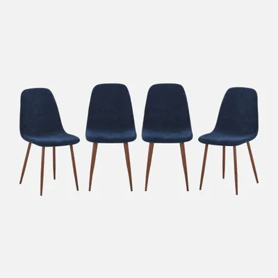 Produktbild von sweeek - 4er-Set Stühle mit nussbaumfarbenem Holzdekor und Stoffbezug - Blau