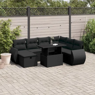 Produktbild von Möbel 8-tlg. Garten-Sofagarnitur mit Kissen Schwarz Poly Rattan - Gartenmöbelset 3275155