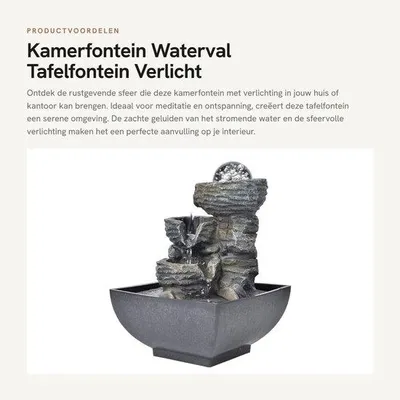 Produktbild von Kamerfontein – WasserfallTafelfontein – BeleuchtetBeige FarbeMeditation und EntspannungLuftbefeuchter für den InnenbereichWohnzimmerdekoration