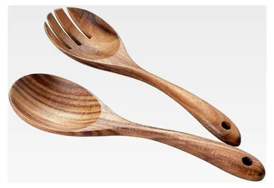 Produktbild von 2-teiliges Salatbesteck aus Holz - 10,2 Zoll Servierlöffel Set für Salate
