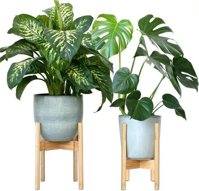 Produktbild von Bamboo-Pflanzstandart Set | 2-stufige, verstelle Holz-Blumenpott-Ständer | Umweltfreundlich | für Pflanzen mit Topf Ø 20-30 cm.