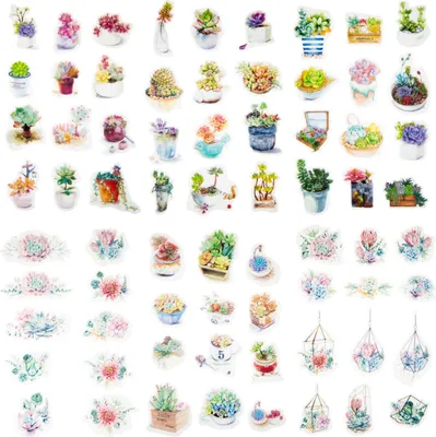 Produktbild von Oblique Unique 70 Sticker Blumen Sukkulente Aufkleber Vintage Retro gezeichnet Deko Scrapbooking Kinder Basteln
