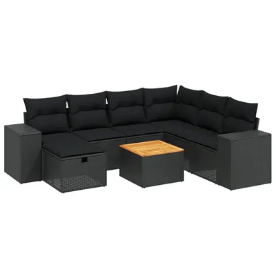 Produktbild von vidaXL 8-tlg. Garten-Sofagarnitur mit Kissen Schwarz Poly Rattan