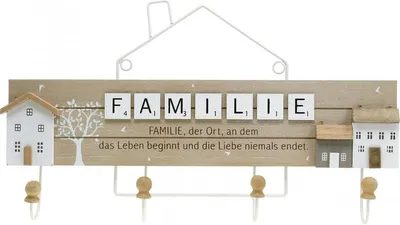 Produktbild von Wandgarderobe Familie mit Haken und Holzdeko im Landhausstil
