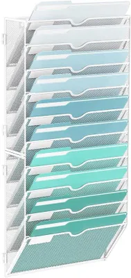 Immagine prodotto di Organizzatore da parete Ibbenzoa® in metallo, con 10 scomparti per documenti e riviste, da montare a parete, dimensioni 32,0 x 10,5 x 68,5 cm