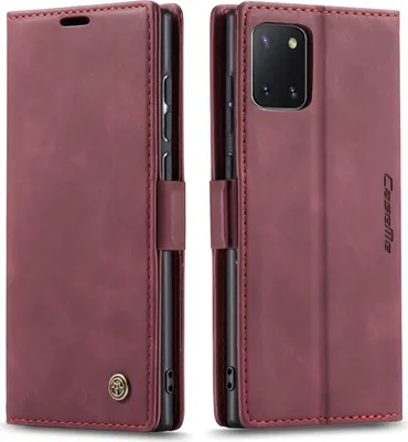 Produktbild von Galaxy Note 10 Lite Hülle, LaimTop Retro Kunstledertasche TPU Innere, Kartenfächer, Magnetverschluss, Klapphülle mit Standfunktion Schutzhülle für Samsung Galaxy Note 10 Lite Rot