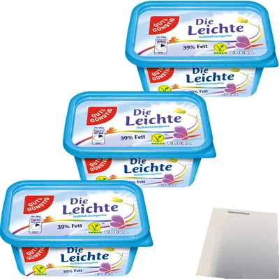 Produktbild von Gut & Günstig die Leichte Halbfettmargarine vegan 39% Fett 3er Pack (3x500g Packung) + usy Block