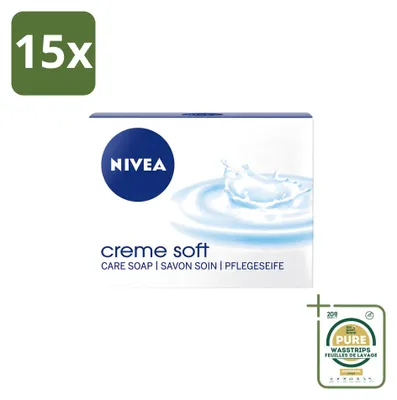Productafbeelding van 15 x Nivea Creme Soft zeep, 100 gram - Voorraadverpakking - 15 stuks