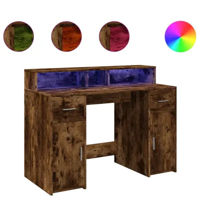 A desk with LED lighting.