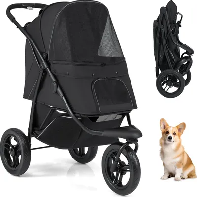 Produktbild von Faltbarer Haustierbuggy, 3 Räder, 25 kg Tragkraft, Schwarz