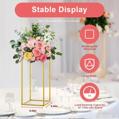 Image de Support floral géométrique - Décoration de table - 10 pièces - Métal - Doré - Autoportant - Pour mariage et fête