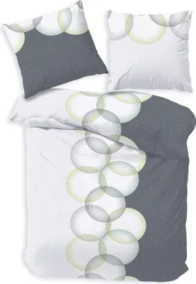 Produktbild von Dobnig Bettwäsche Flanell - Kreise 155 x 220 cm grün grüne Kreise auf grau, weißem Hintergrund