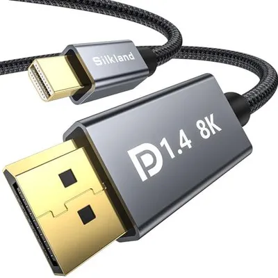 Produktbild von Mini DisplayPort auf DisplayPort 1.4 Kabel 8K@60Hz 4K@144Hz, Mini DP 1.4 zu DP mit HDR HBR3 DSC1.2 G-Sync FreeSync HDCP2.2, Thunderbolt 2 Kabel für Laptop MacBook Mac PC NUC iMac Monitor, 2m