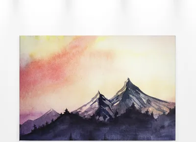 Produktbild von Leinwandbild Berge 90x60 DD120293 Keilrahmenbild Malerei Natur Wandbild Gelb Rot