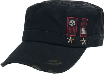 Produktbild von Rock Rebel by EMP Herren Schwarze Army-Cap mit Print, Aufnähern und Nieten one size