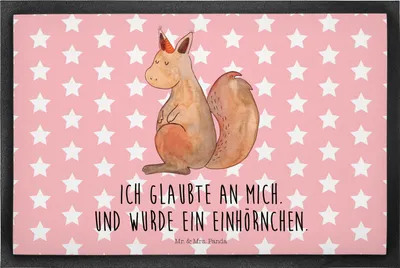 Produktbild von Mr. & Mrs. Panda fußmatte Einhorn Glauben 40 x 60 cm - Rot Pastell - Geschenk, Bodenvorleger, Schmutzfangmatte, Türvorleger, Eichhorn, Gummimatte, bodenmatte, Einhörnchen