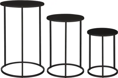 Productafbeelding van Mica Decorations Quinty Bijzettafel - Set van 3 - H50 x Ø32 cm - Metaal - Zwart
