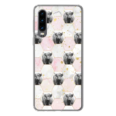 Produktbild von MuchoWow® Handyhülle Schutzhülle Hülle für Huawei P30 Schottischer Highlander - Muster - Gold Silikon Softcase Handy Hülle - Kartenbesitzer