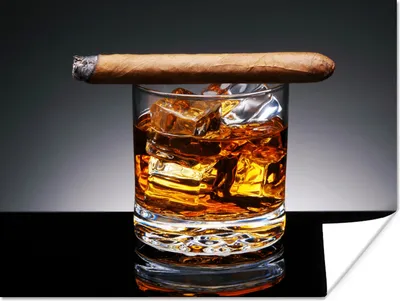 Produktbild von MuchoWow® Poster Whiskey - Zigarre - Glas 120x90 cm - Wandbild