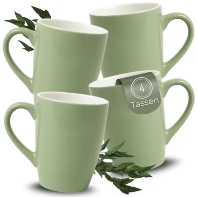 Image de Set de 4 tasses à café en céramique 340ml, tasses à thé vert sauge