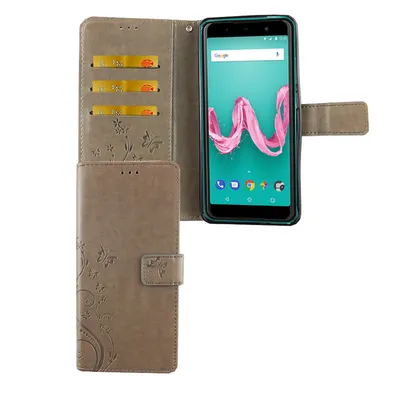 Productafbeelding van Wiko Lenny 5 hoesje, beschermende tas, cover, flip-case met kaarthouder, grijs