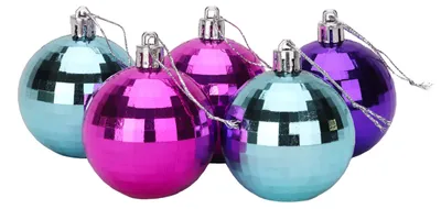 5 Spiegel-Weihnachtskugeln, 6 cm, sortiert (blau, rosa, lila)