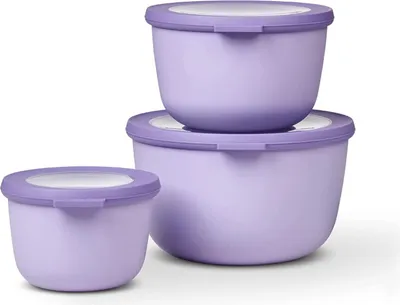 Obrázok produktu pre Sada misiek s viečkami Kuchynské misky plastové CIRQULA NORDIC LILAC 3 ks 500/1000/2000 ml HOMLA