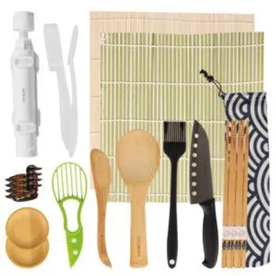 Produktbild von Selotus Sushi Maker Set 19-teilig mit Sushi Bazooka, Bambusmatten, Sushi Messer & Essstäbchen – Komplettes Sushi Set für Zuhause