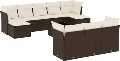 Produktbild von vidaXL 11-tlg. Garten-Sofagarnitur mit Kissen Braun Poly Rattan