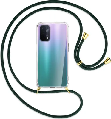 Produktbild von Handykette Backcover-Schutzhülle mit Band (Metall goldfarben) für Oppo A54 5G / A74 5G (CPH2197) - dunkelgrün