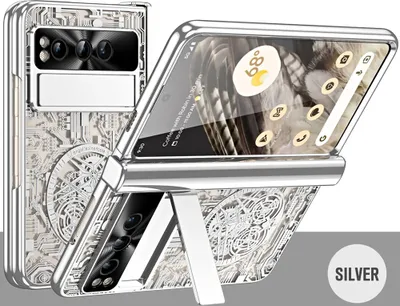 Produktbild von Google Pixel Fold Hülle, Luxus Galvanisierte Charnierschutz Kristallklare Schutzhülle mit Displayschutzfolie für Google Pixel Fold Silber