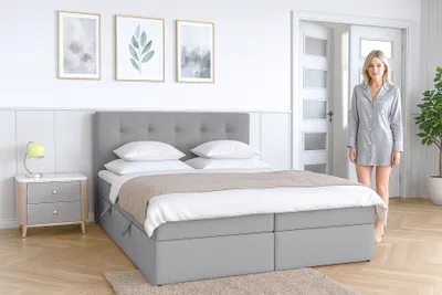 Produktbild von AX LIVING Baunei Boxspringbett 160x200 mit Bettkasten graues Bett