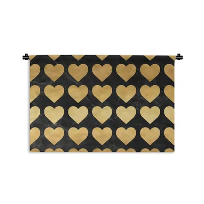 Produktbild von MuchoWow® Wandteppich Wandbehang Muster - Herz - Gold - Schwarz 150x100 cm Tapisserie Dekoration Wandtuch - Waschbar - Tapisserien - Wand-Decke