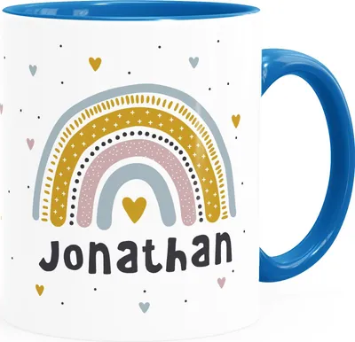Produktbild von personalisierte Tasse mit Namen Regenbogen Herz persönliche Geschenke Kinder Namenstasse Mädchen Jungen SpecialMe® Jungen inner-blau Keramik-Tasse
