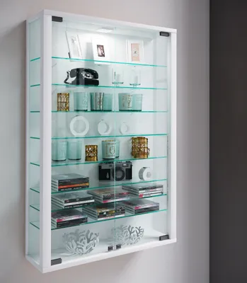 Produktbild von VCM Glasvitrine hängend | Vitrine Glas mit ESG-Sicherheitsglas | Maße: H. 91 x B. 59 x T. 18 cm | Hängevitrine Glas | Modern und platzsparend | Glas Vitrinenschrank - Vitrosa Mini