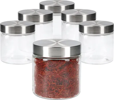 Produktbild von 6tlg Set Vorratsglas Bera Edelstahldeckel silber Ø11cm 0.8L Glasdosen Dosen Aufbewahrungsbehälter