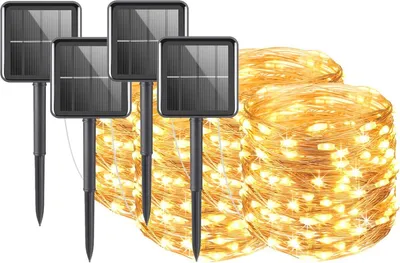 Obrázek produktu pro BRAINZAP 4 ks LED solární drátěný světelný řetěz IP65 venkovní zahrada venkovní 12m teplá bílá strana Vánoce 100 LED diod