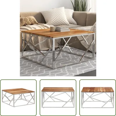 Produktbild von The Living Store Couchtisch Silbern Edelstahl und Massivholz Akazie