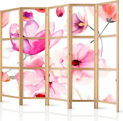 Produktbild von 5-teiliger Einseitiger Vlies Japanischer Paravent - Floral Bliss II 225x172 cm Blumen p-B-0010-z-c