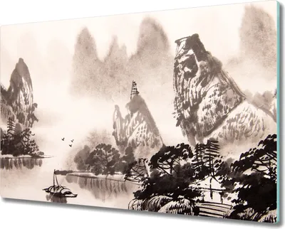 Produktbild von Coloray Schneidebrett Herdabdeckplatte 80x52 cm Kochplattenabdeckung Hackbrett Küchenbrett - Boote Chinese Thema