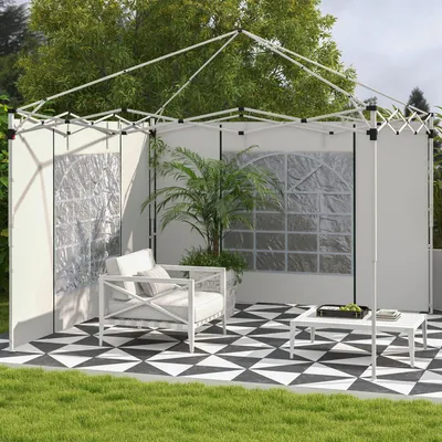 Produktbild von SUGIFT Pavillonvorhang mit Fenster & Reißverschlusstür, Pavillon Seitenwände 2er-Set, Polyester, Weiß | für 3x3m & 3x6m Pavillons | 295 x 195 cm