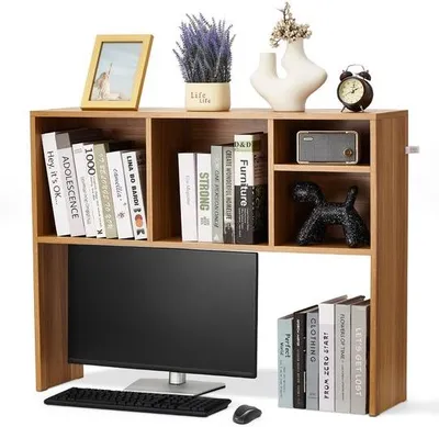 Image de Étagère en bois, 1 niveau, 94 x 23 x 73 cm, organisateur de rangement, étagère de présentation avec pieds antidérapants, idéale pour le bureau, la maison et la chambre