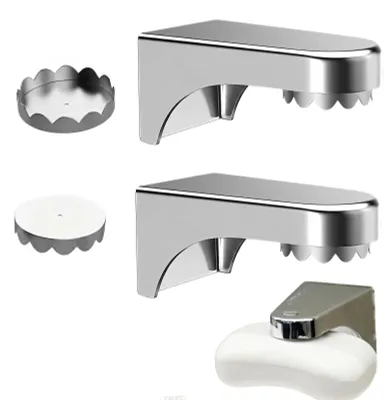 Productafbeelding van Magnetische zeepdispenser - set van 2 voor wandmontage zonder boren - geschikt voor spiegels, tegels en glas