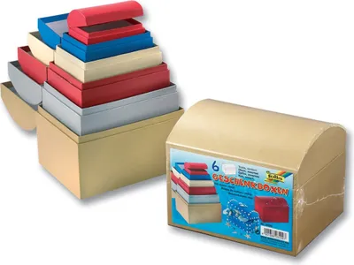 Produktbild von folia Geschenkboxen aus Karton, Truhe mit Klappe, mehrfarbig, 6-teilig (1 Set)