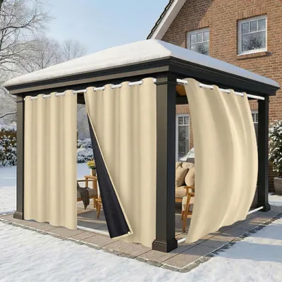 Produktbild von Verdunklung Vorhang Winter Outdoorvorhänge Thermoisoliert Wasserdicht Vorhänge Gadinen, 1 Stück, Beige, B132xH213cm