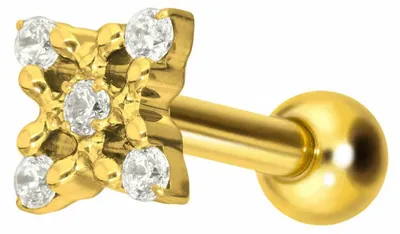 Produktbild von Ohrpiercing Titan Ohrpiercing mit Innengewinde KRISTALLBLUME Gold Stablänge: 8mm
